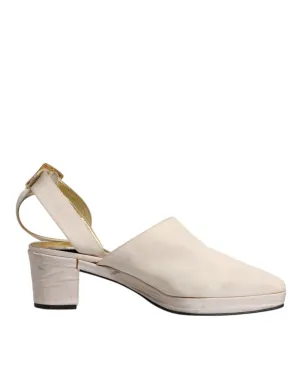Dolce&Gabbana Women Off White Sandals Leather Solid Slingback Heel Shoes EUR 39