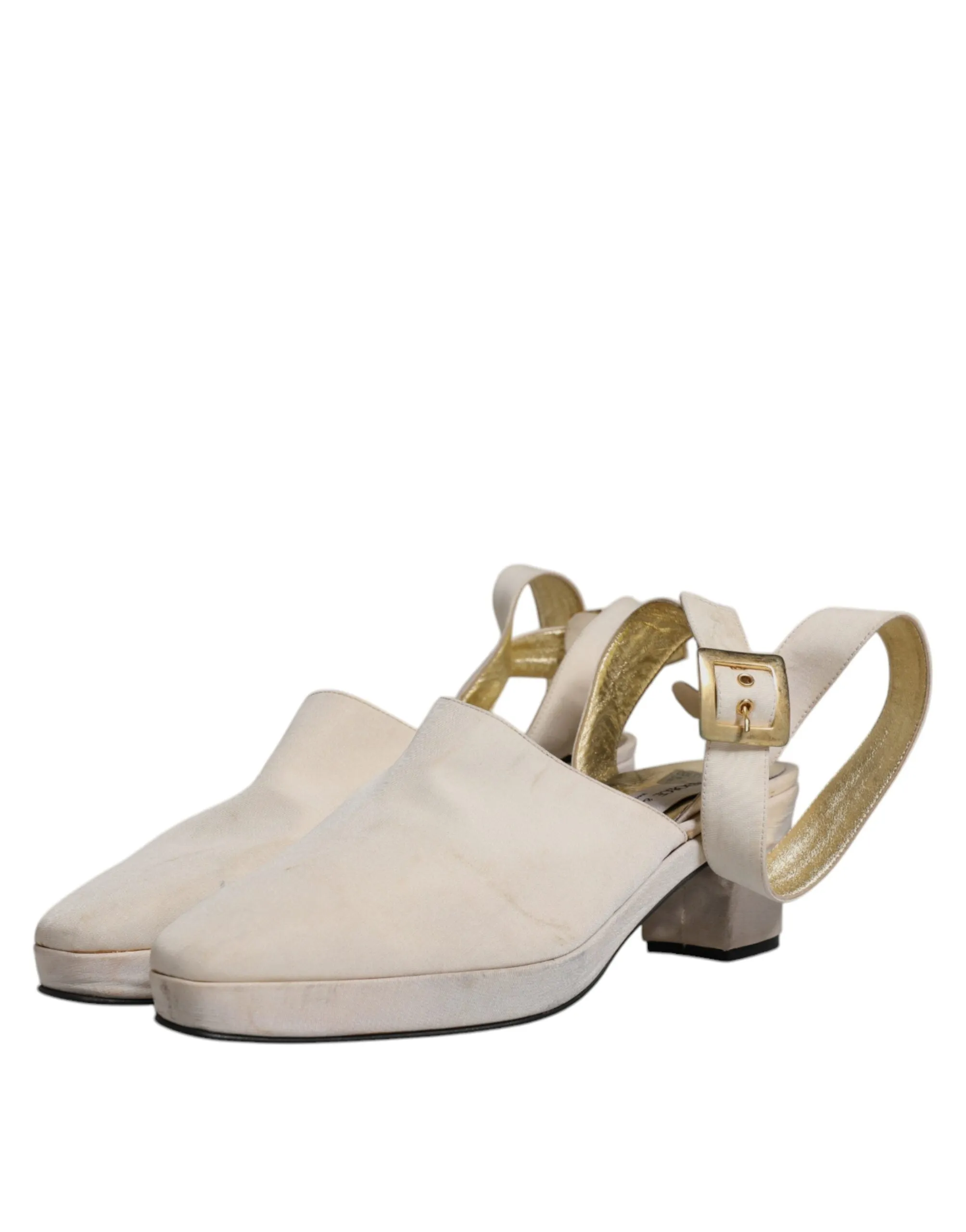 Dolce&Gabbana Women Off White Sandals Leather Solid Slingback Heel Shoes EUR 39