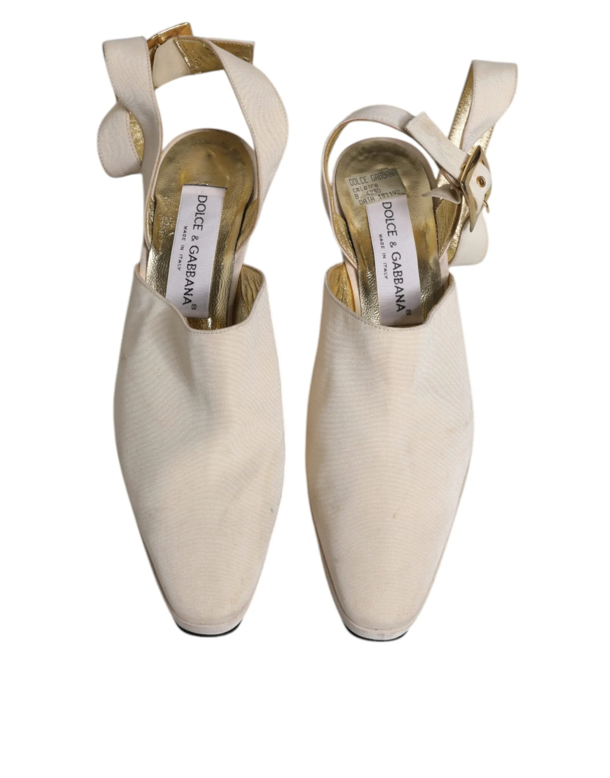 Dolce&Gabbana Women Off White Sandals Leather Solid Slingback Heel Shoes EUR 39