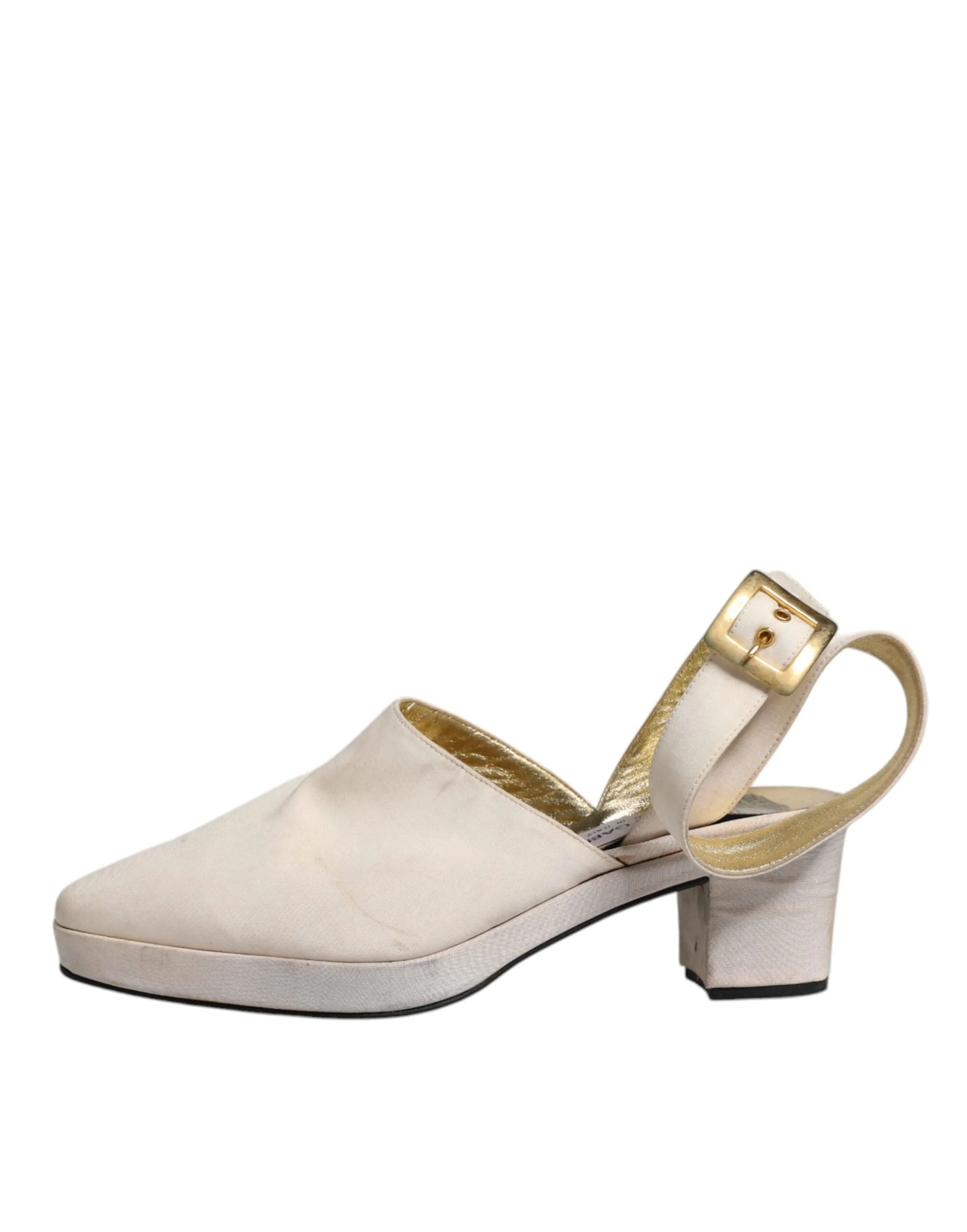 Dolce&Gabbana Women Off White Sandals Leather Solid Slingback Heel Shoes EUR 39