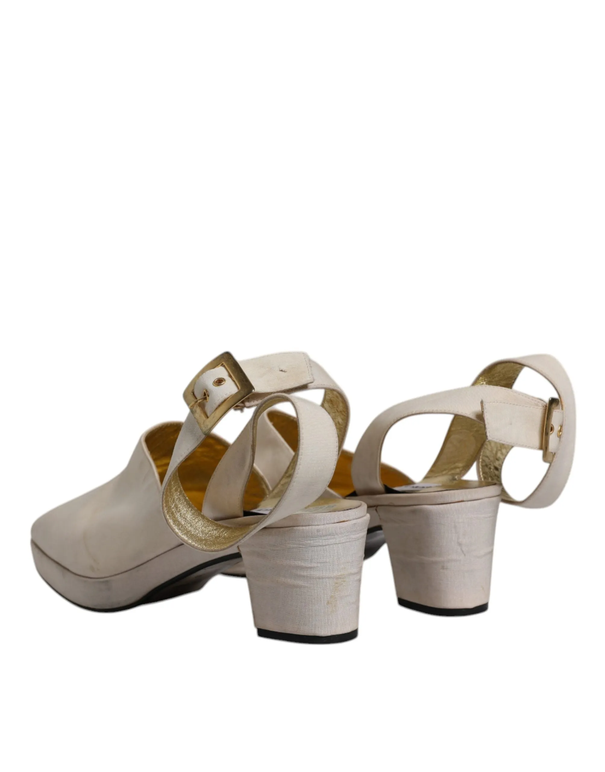 Dolce&Gabbana Women Off White Sandals Leather Solid Slingback Heel Shoes EUR 39