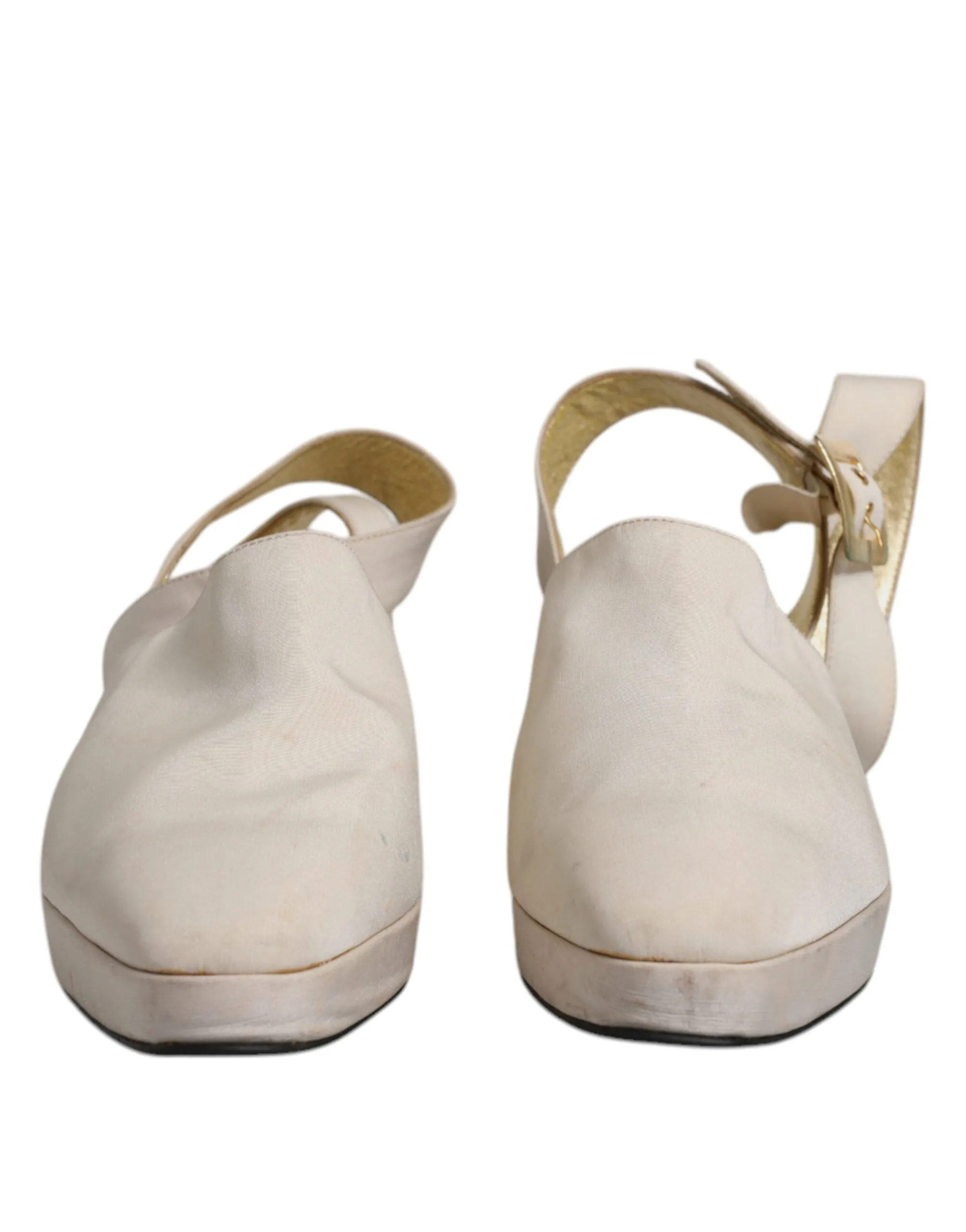 Dolce&Gabbana Women Off White Sandals Leather Solid Slingback Heel Shoes EUR 39