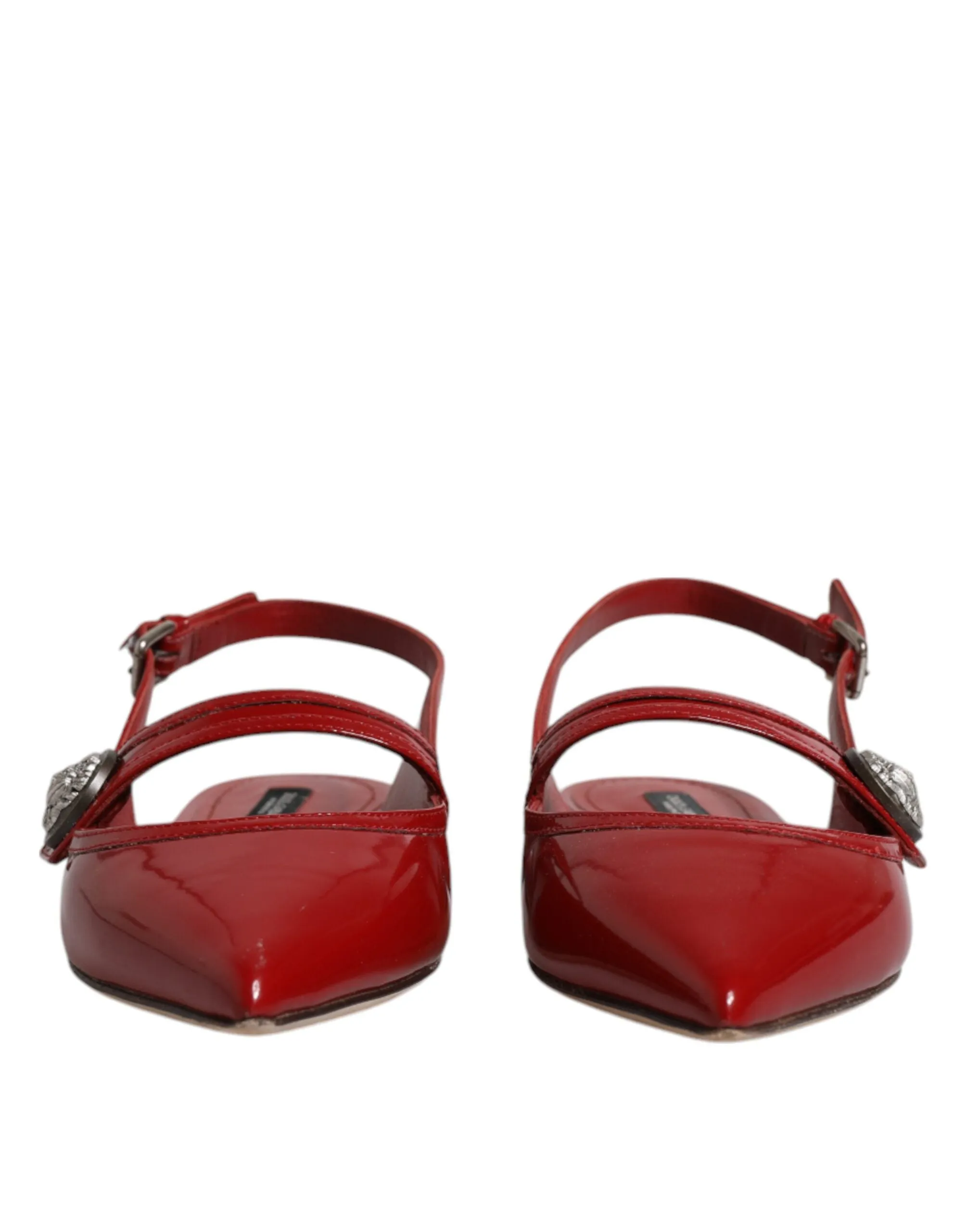 Dolce&Gabbana Women Red Sandals Patent Leather Solid Flat Slingback Shoes EUR 36