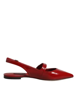 Dolce&Gabbana Women Red Sandals Patent Leather Solid Flat Slingback Shoes EUR 36