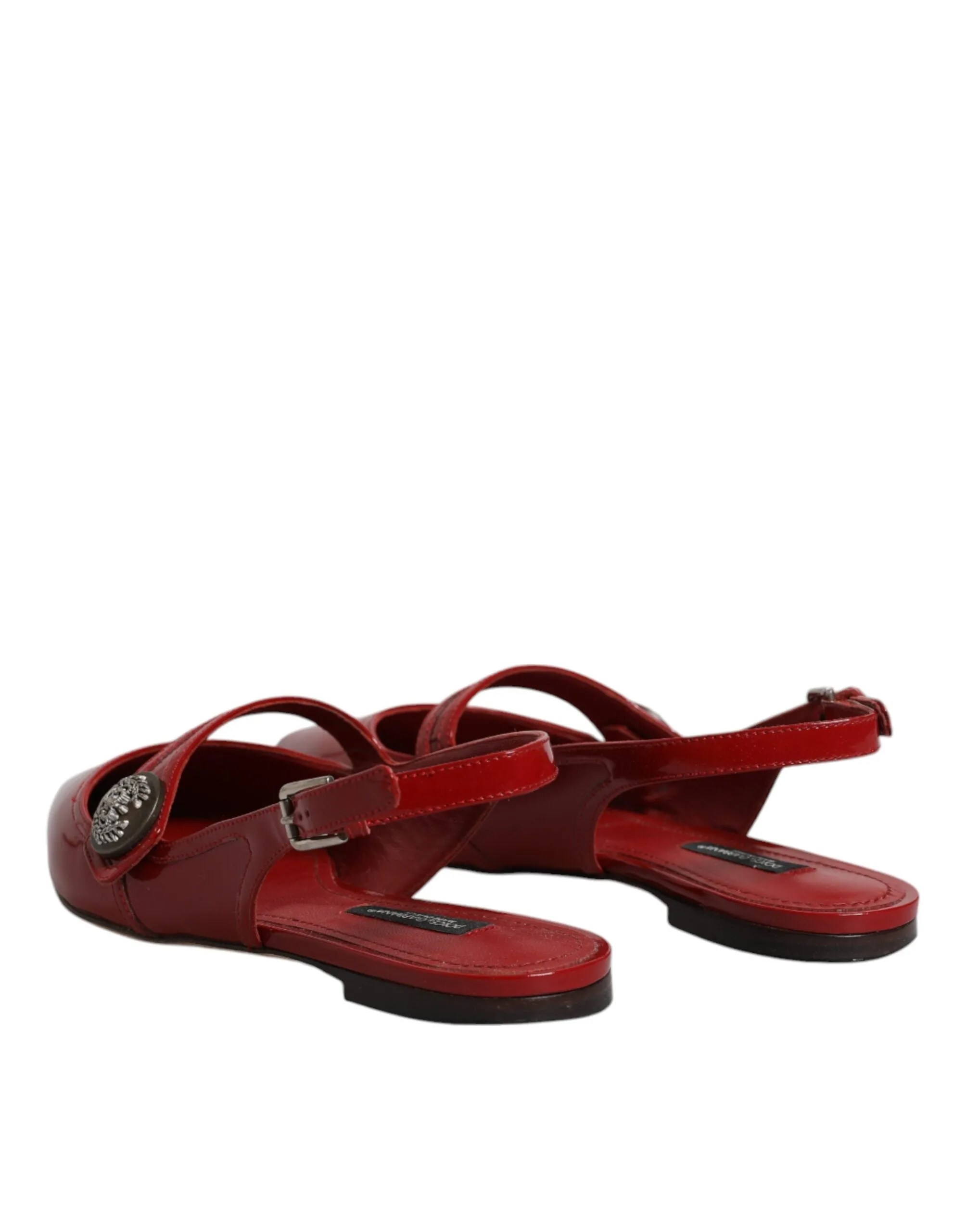 Dolce&Gabbana Women Red Sandals Patent Leather Solid Flat Slingback Shoes EUR 36