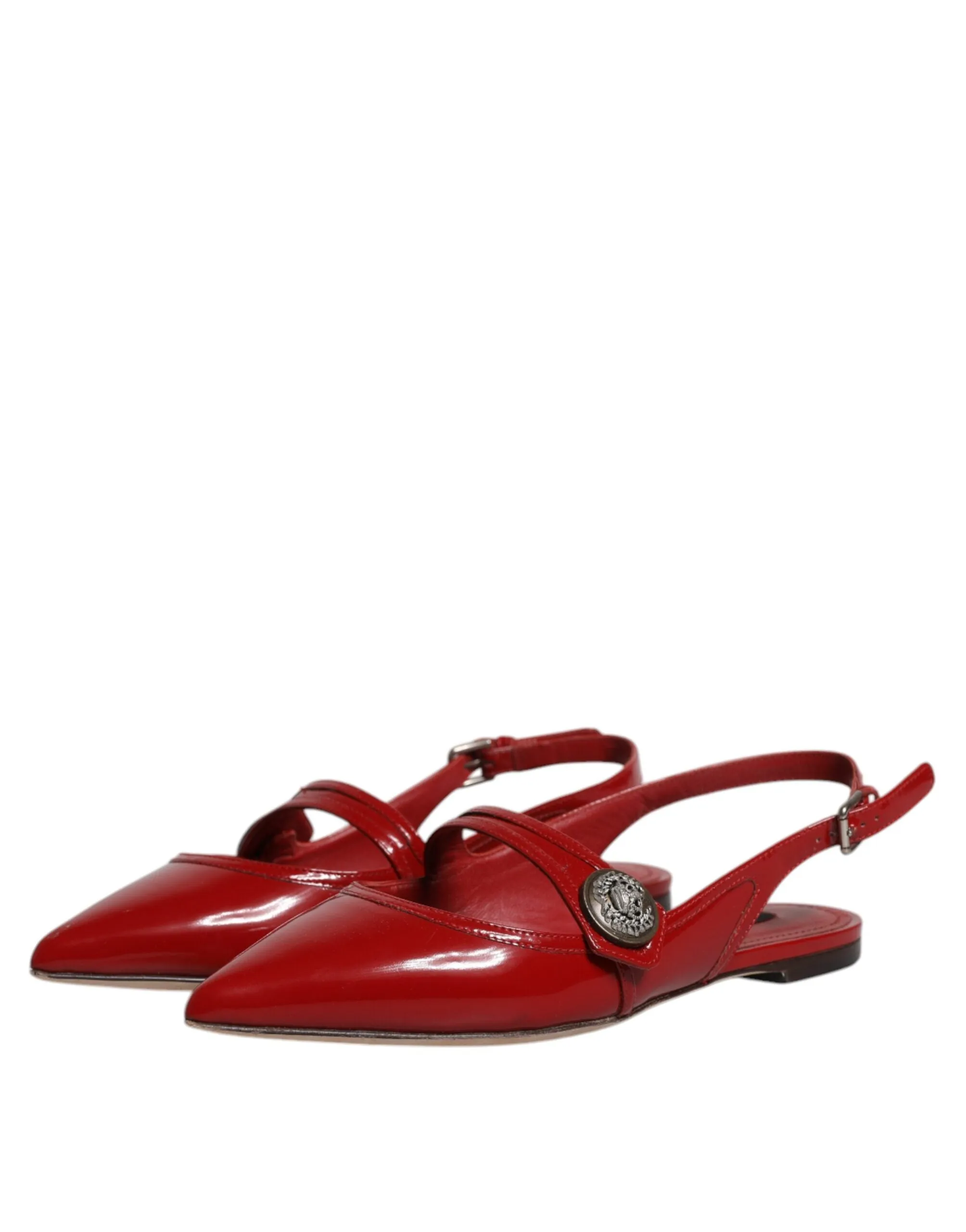 Dolce&Gabbana Women Red Sandals Patent Leather Solid Flat Slingback Shoes EUR 36