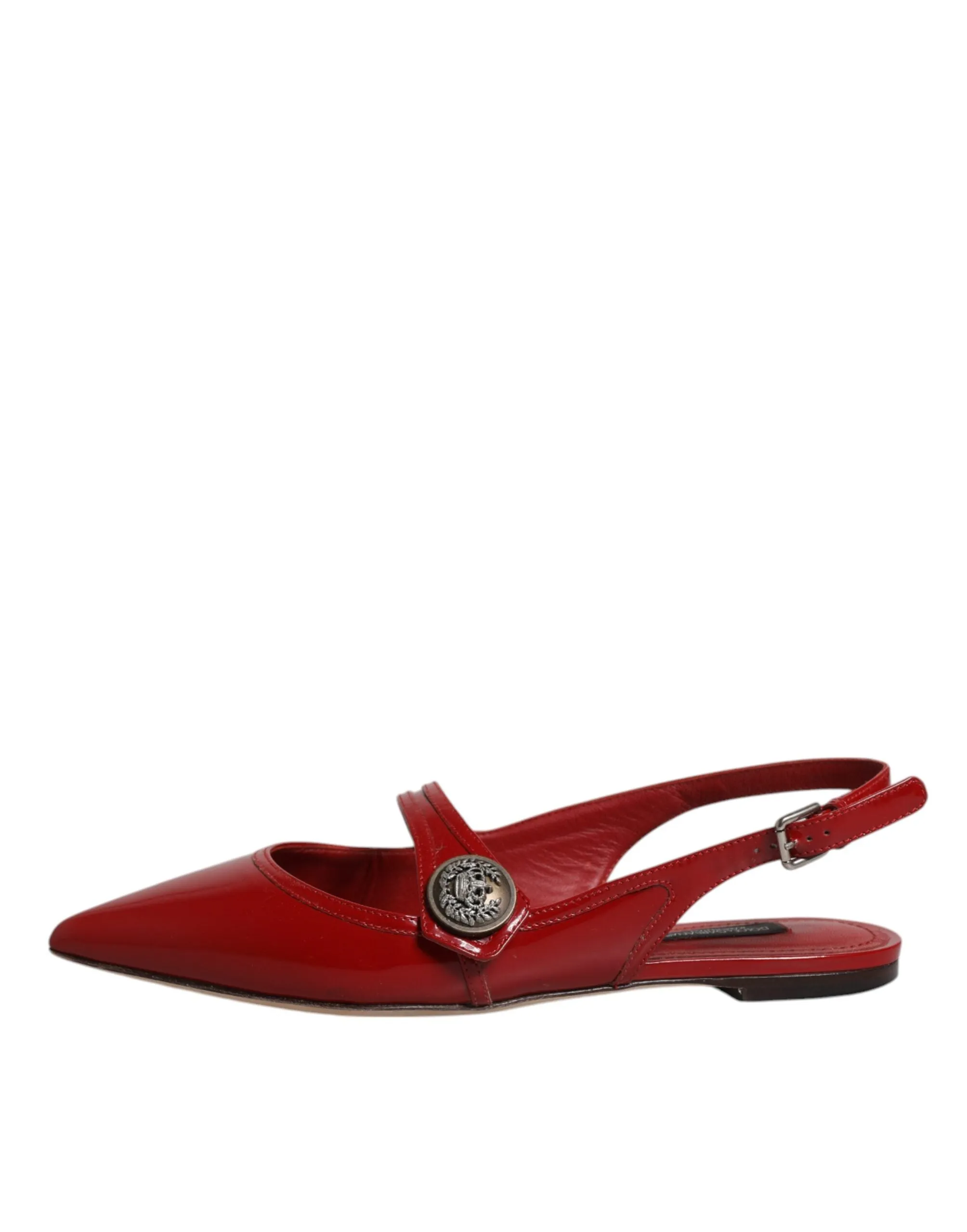 Dolce&Gabbana Women Red Sandals Patent Leather Solid Flat Slingback Shoes EUR 36
