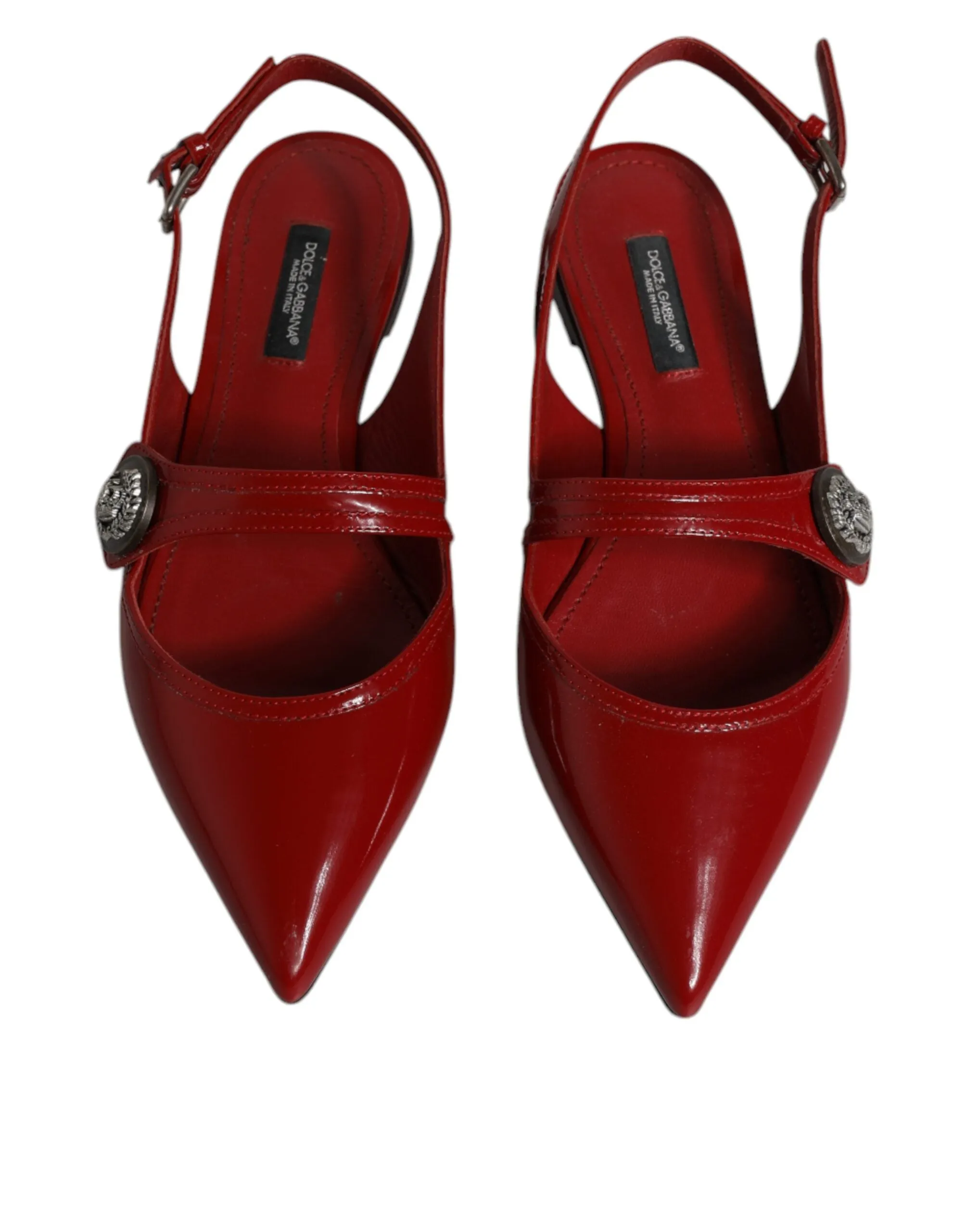 Dolce&Gabbana Women Red Sandals Patent Leather Solid Flat Slingback Shoes EUR 36