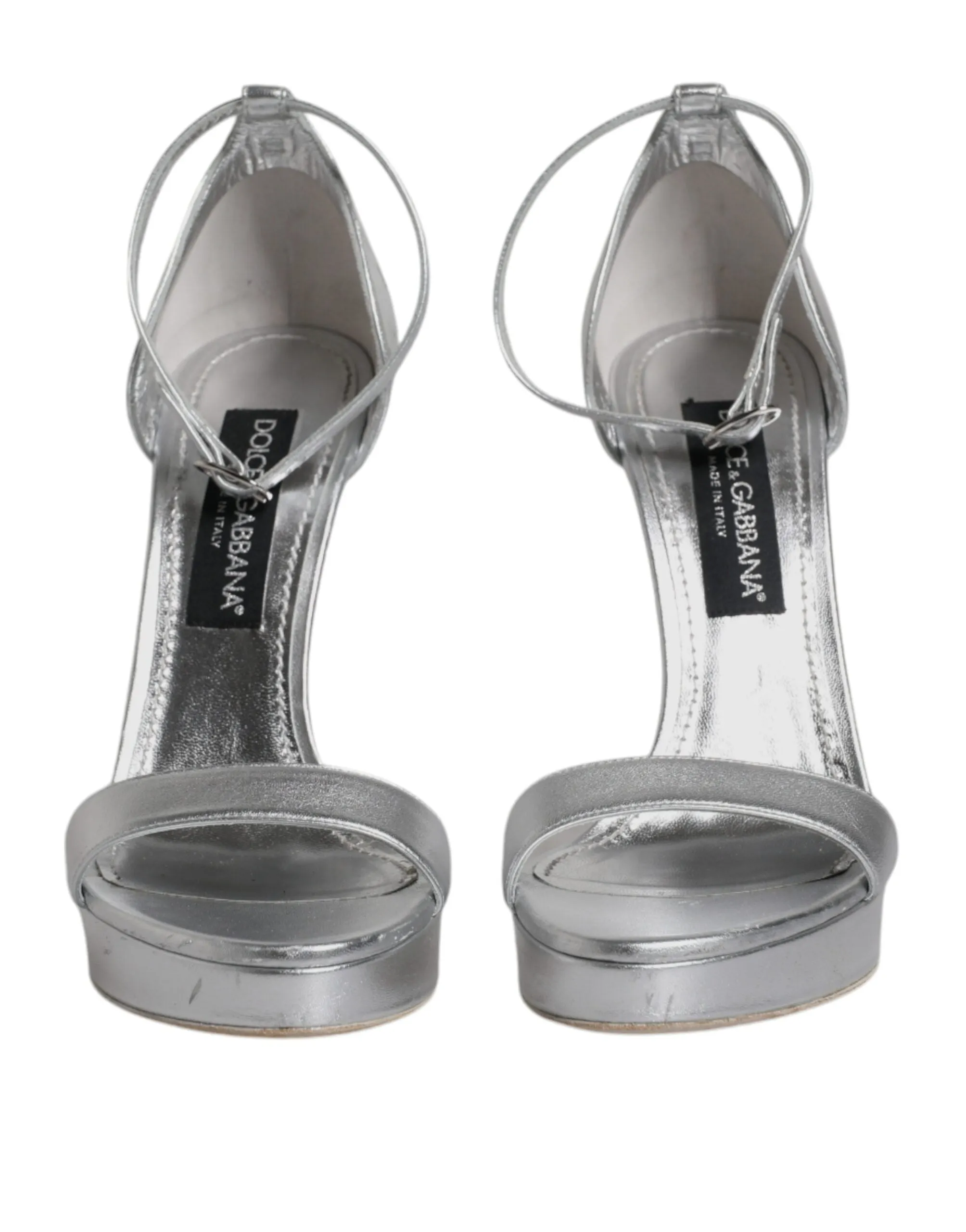 Dolce&Gabbana Women Silver Sandals Polyurethane Ankle Strap Heel Shoes Sz EUR 40