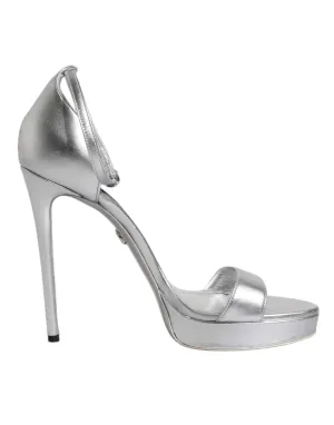 Dolce&Gabbana Women Silver Sandals Polyurethane Ankle Strap Heel Shoes Sz EUR 40