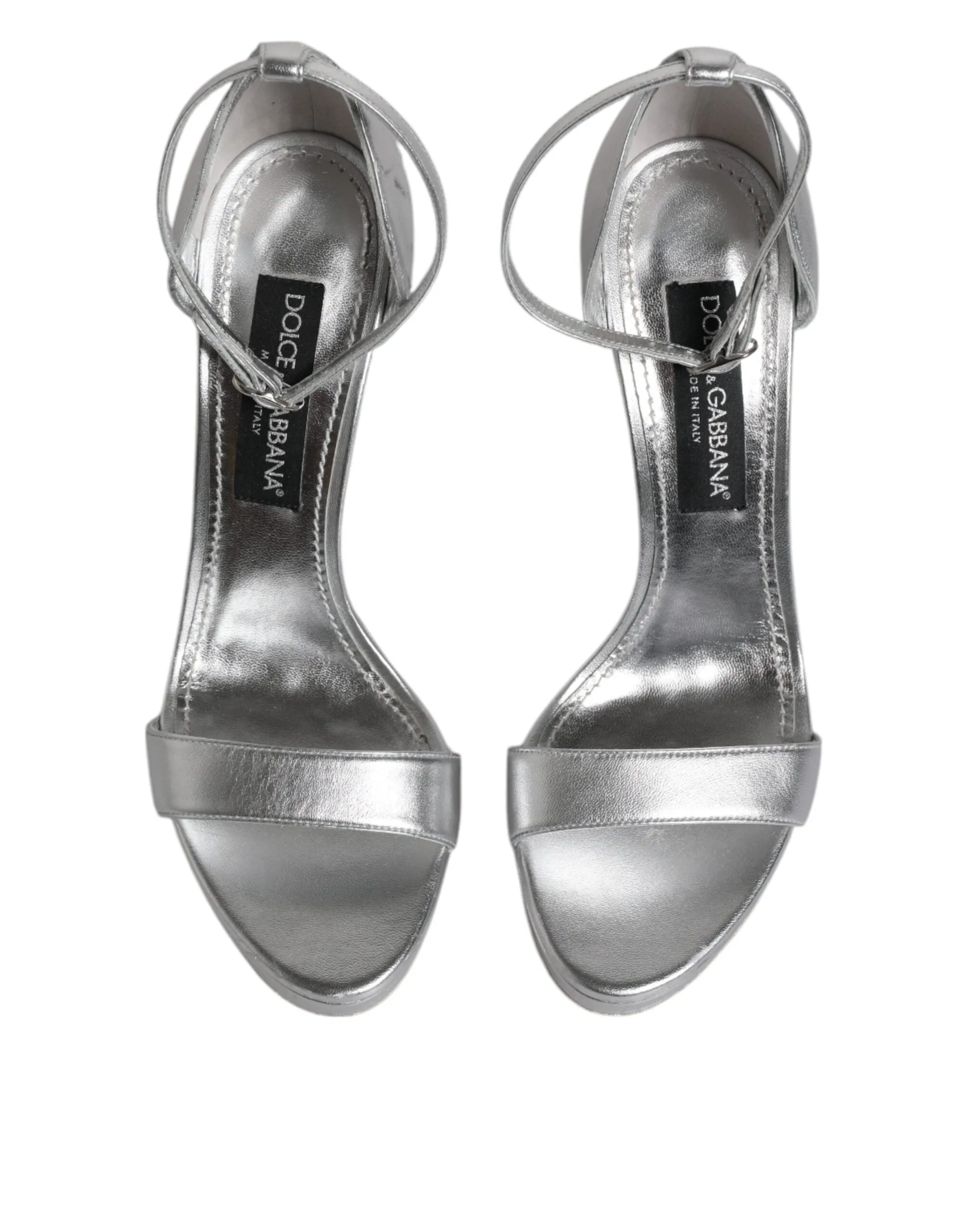 Dolce&Gabbana Women Silver Sandals Polyurethane Ankle Strap Heel Shoes Sz EUR 40