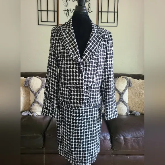 Donna Rae Tweed 2 Piece Skirt Set Black &amp; White Classic Business casual