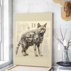 Drawings Cat 06 Da Vinci Style Vintage Framed Canvas Prints Wall Art Hanging Home Decor