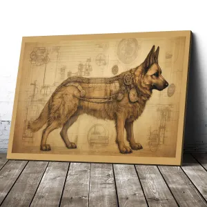 Drawings German Shepherd Dog Da Vinci Style Vintage Framed Canvas Prints Wall Art Hanging Home Decor