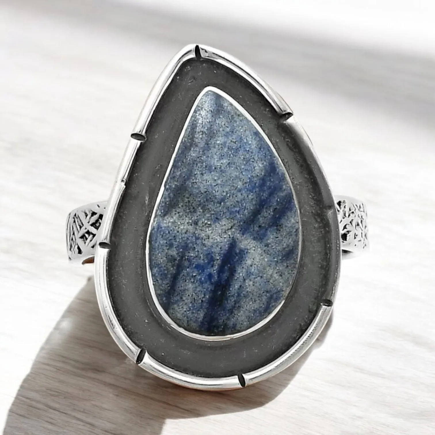 Dumortierite Blue Quartz Solid 925 Sterling Silver Ring 6.5