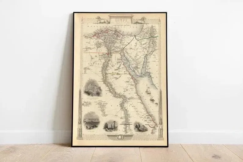 Egypt Map Print Wall Art| 1851 Egypt Vintage Map Wall Print