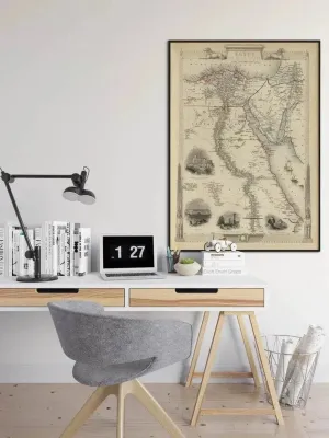 Egypt Map Print Wall Art| 1851 Egypt Vintage Map Wall Print