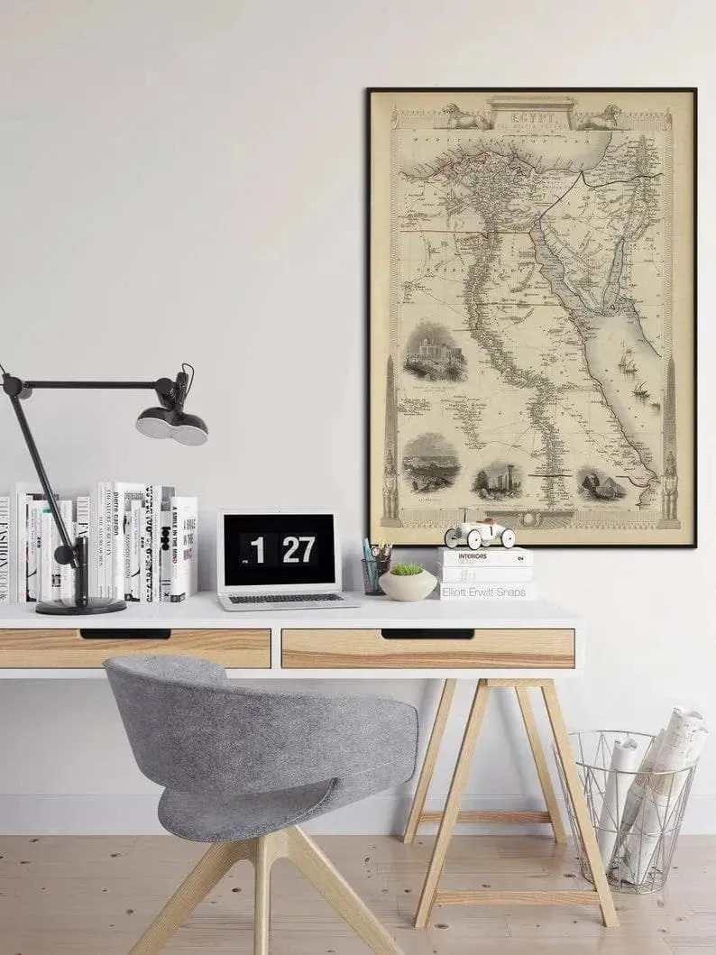 Egypt Map Print Wall Art| 1851 Egypt Vintage Map Wall Print