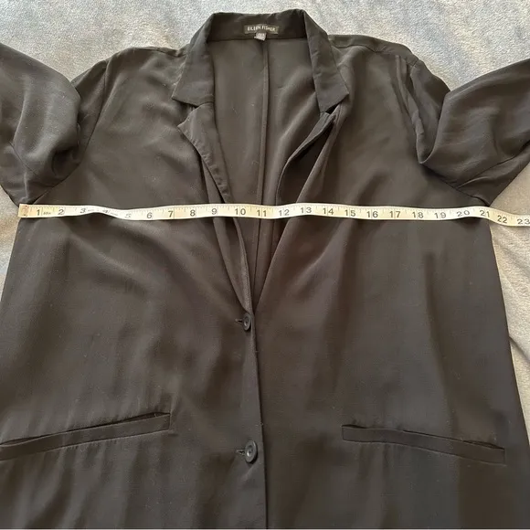 Eileen Fisher Black Two Buttons Front Long Sleeve Blazer Size M