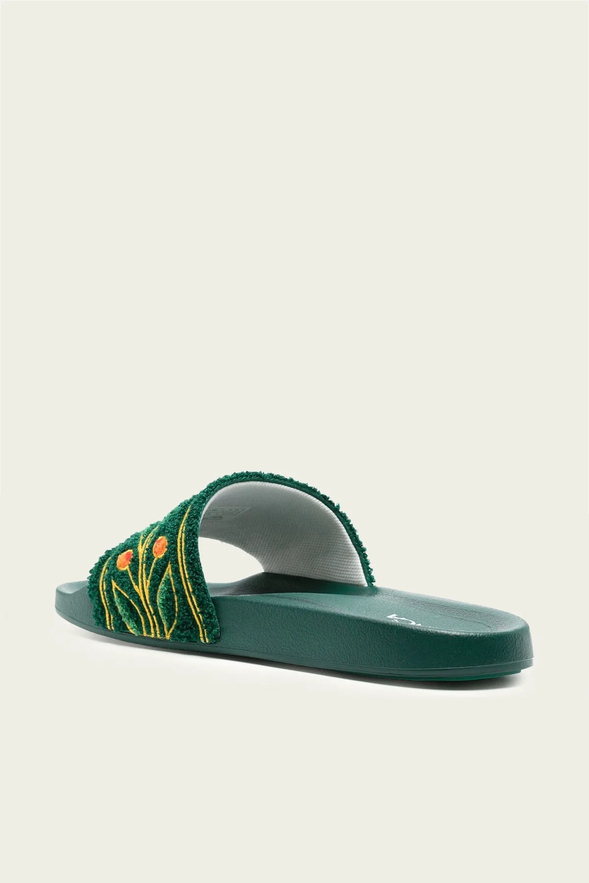 Embroidered Terry-Cloth Slides in Green