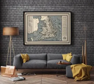 England the Corps and Fisheries Map Poster| Vintage England Map Print