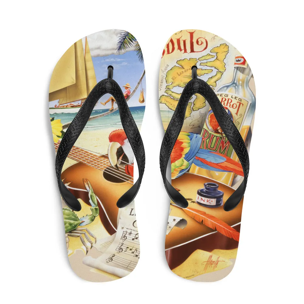 Exclusive Live Life Like a Classic Song Printed Flip Flops Artwork by Jim Mazzotta