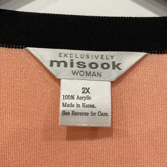 Exclusively Misook Women Sweater 2X Cardigan Knit Color Block Open Front