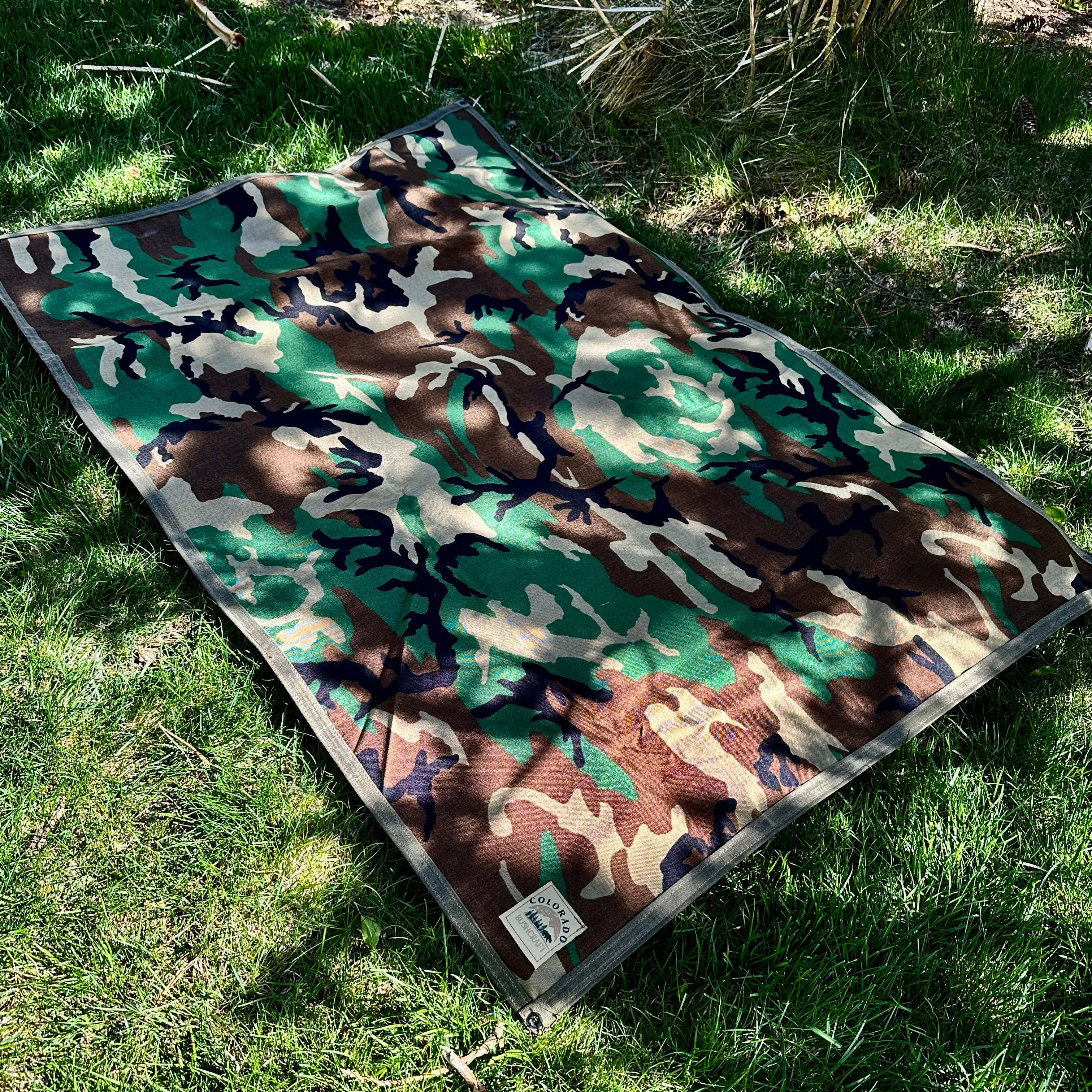 Extra Large Heavy Duty Waxed Canvas and 600D Cordura Woodland Camo Lined Bushcraft Ground Cloth