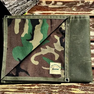 Extra Large Heavy Duty Waxed Canvas and 600D Cordura Woodland Camo Lined Bushcraft Ground Cloth