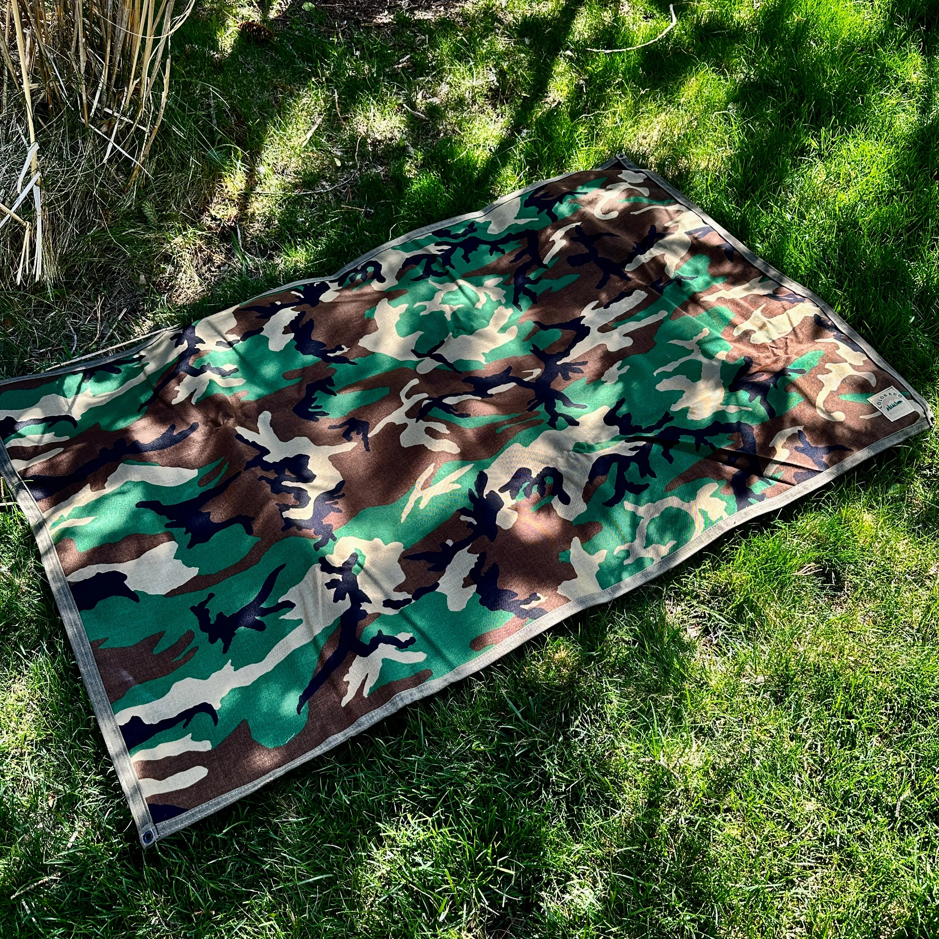 Extra Large Heavy Duty Waxed Canvas and 600D Cordura Woodland Camo Lined Bushcraft Ground Cloth