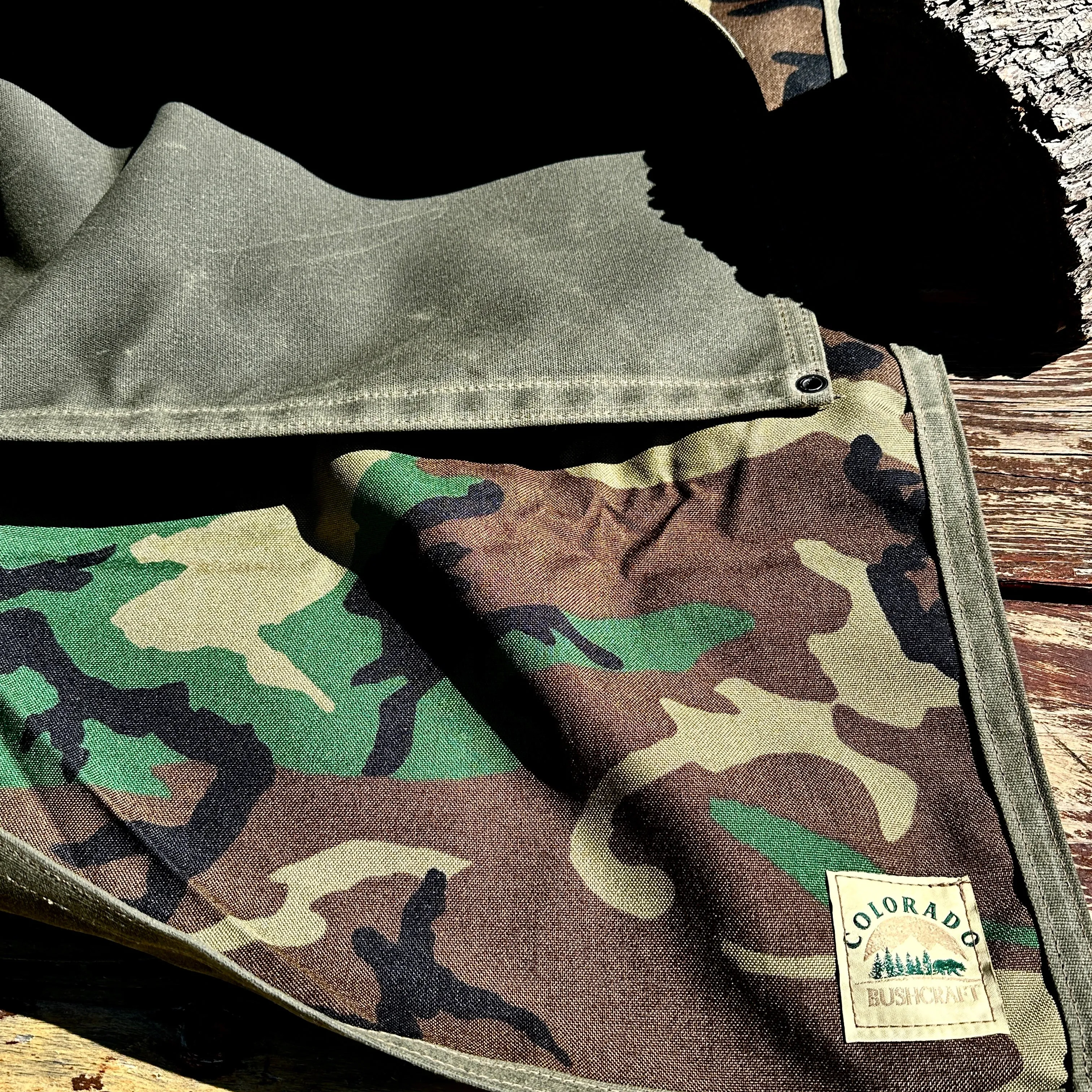 Extra Large Heavy Duty Waxed Canvas and 600D Cordura Woodland Camo Lined Bushcraft Ground Cloth