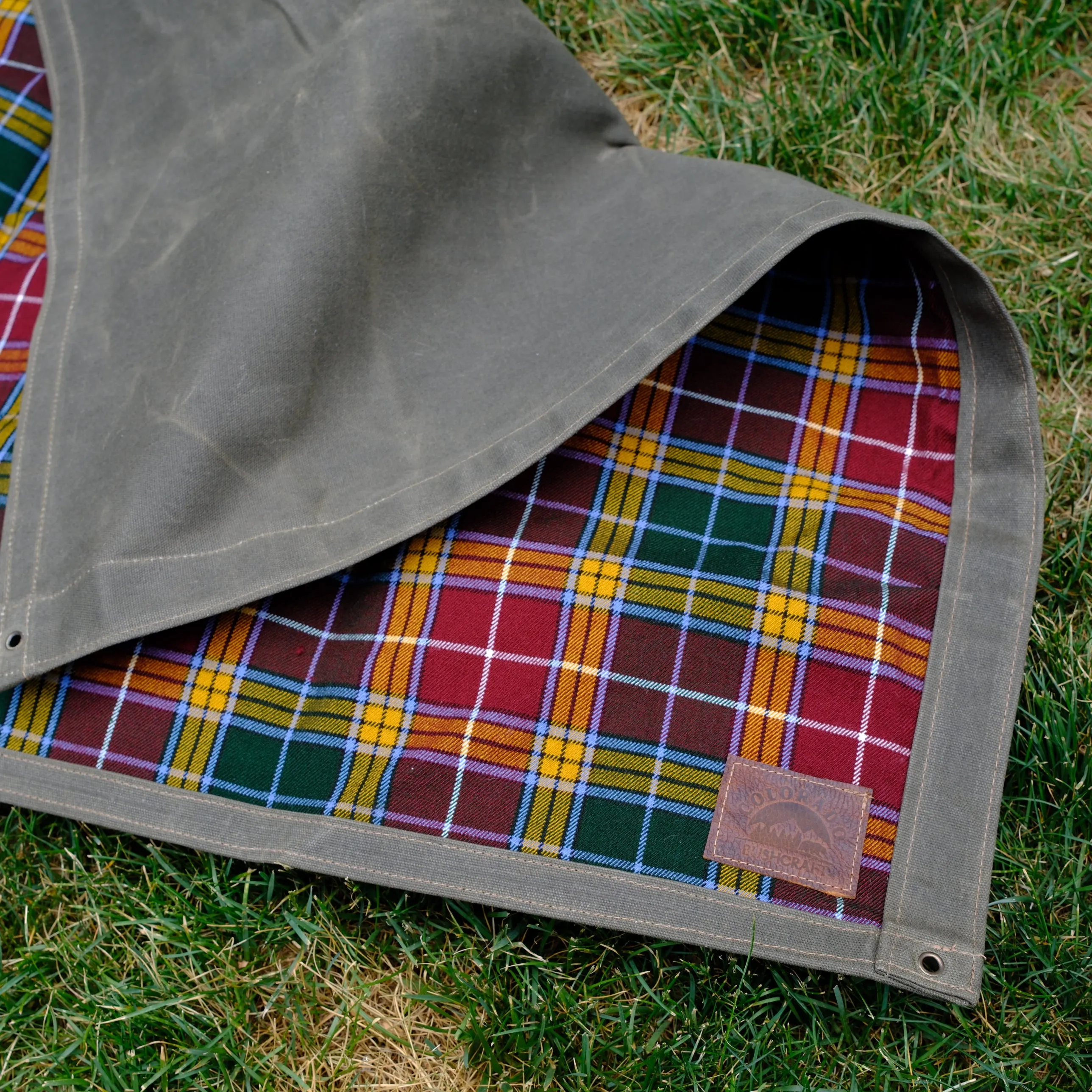 Extra Large Heavyweight Waxed Canvas and Tartan Wool Lined Bushcraft Ground Cloth