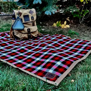 Extra Large Waxed Canvas and American Plaid Wool Lined Bushcraft Ground Cloth