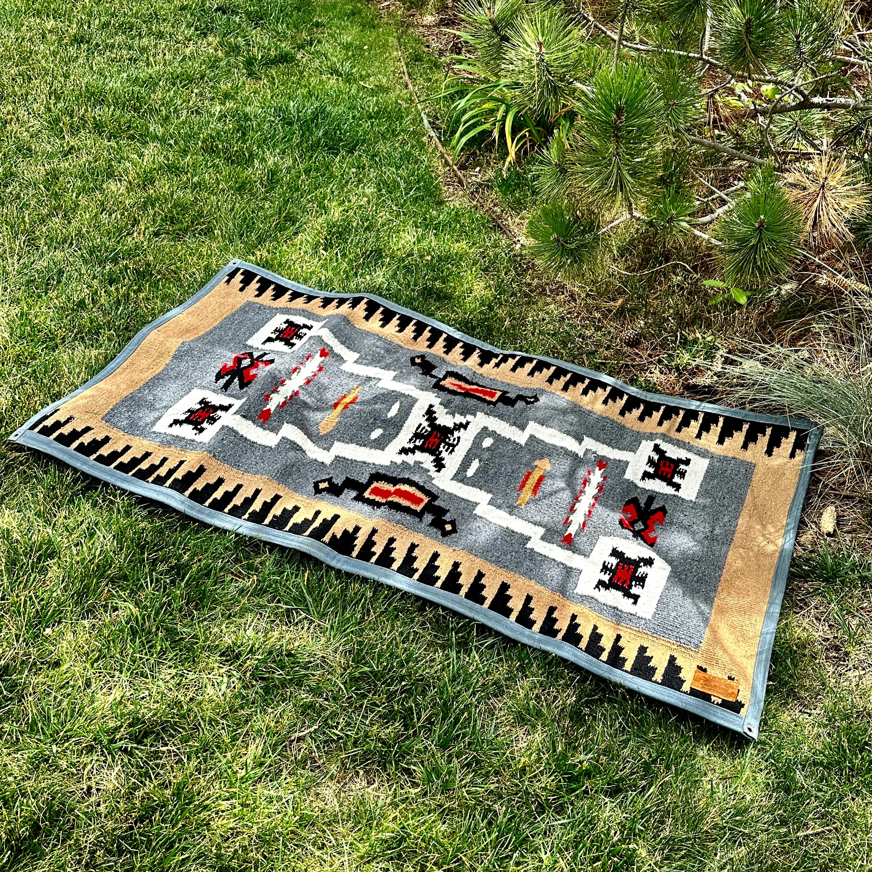 Extra Large Waxed Canvas and Handwoven Apache Wool Blanket Lined Bushcraft Ground Cloth