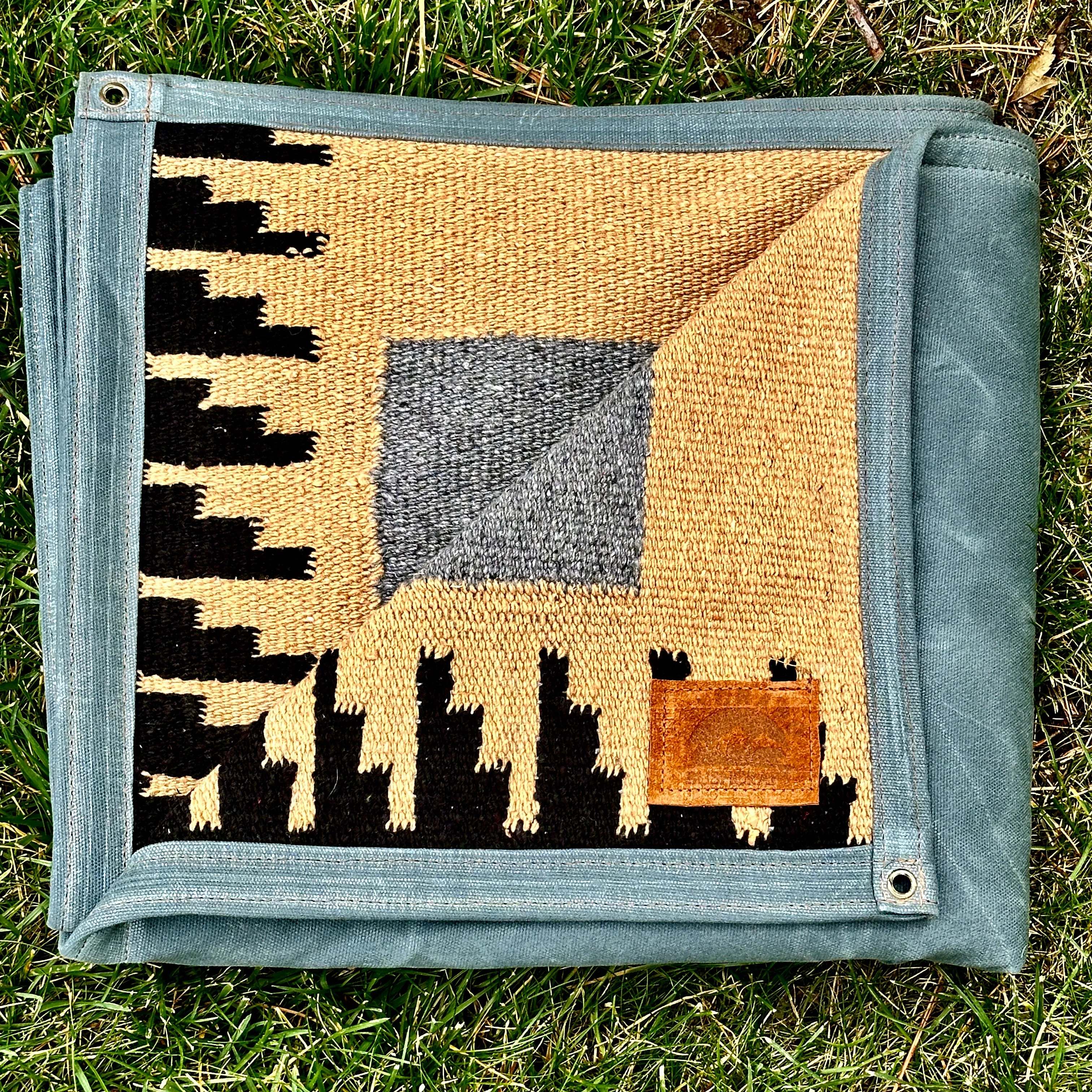 Extra Large Waxed Canvas and Handwoven Apache Wool Blanket Lined Bushcraft Ground Cloth
