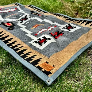 Extra Large Waxed Canvas and Handwoven Apache Wool Blanket Lined Bushcraft Ground Cloth
