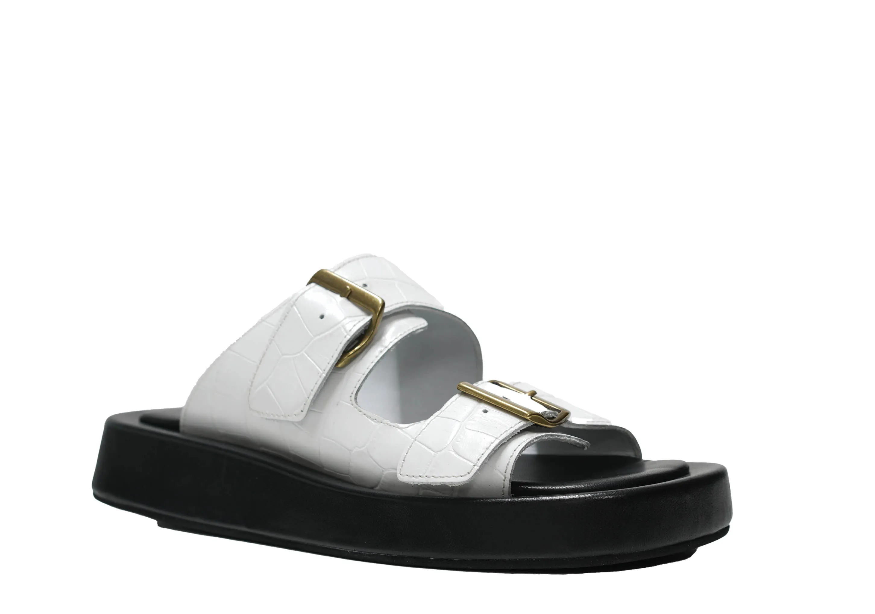 Fabio Rusconi Women’s White 2 Buckle Leather Slip On MINA