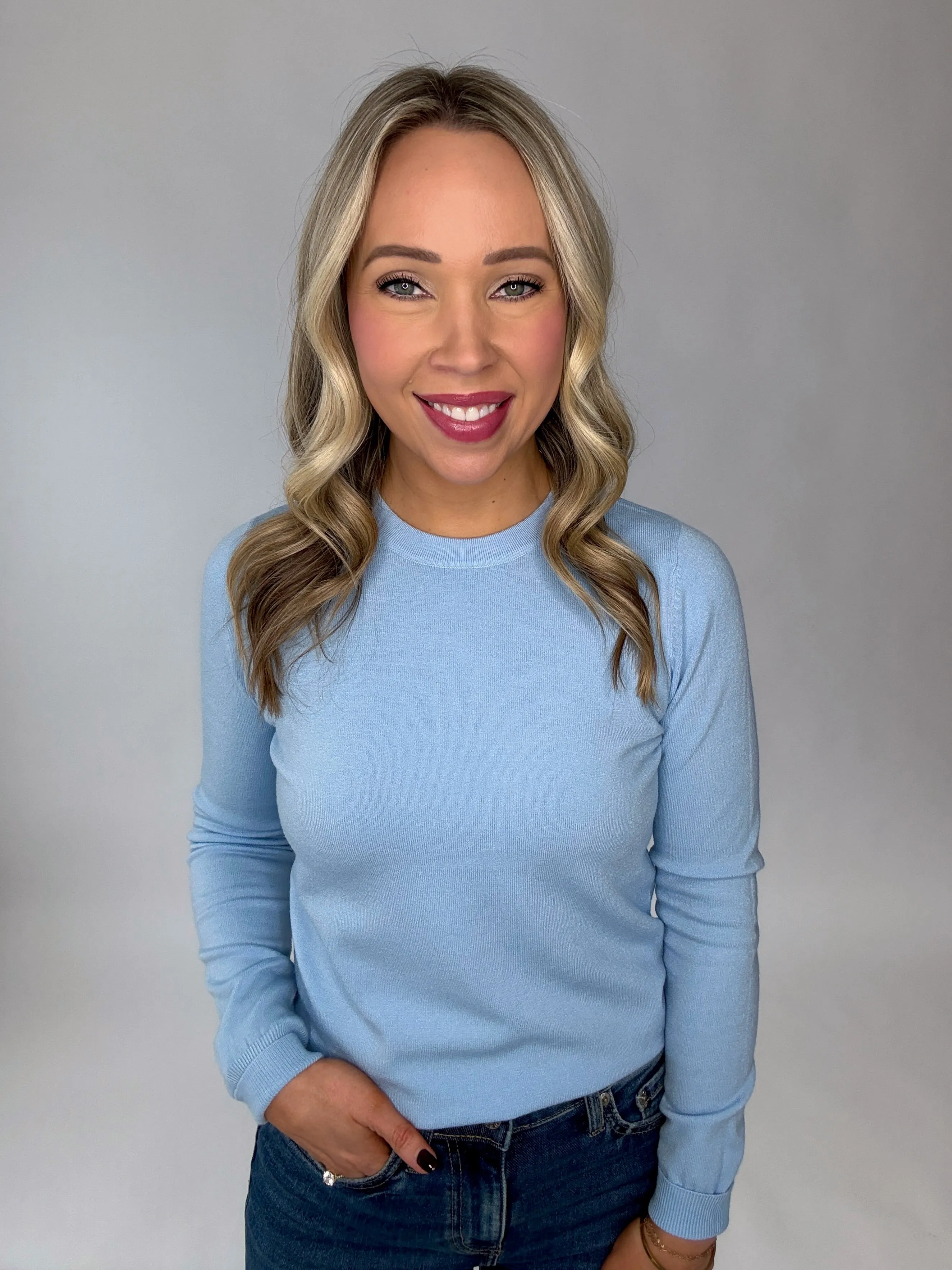 Falling For You Lightweight Sweater - Sky