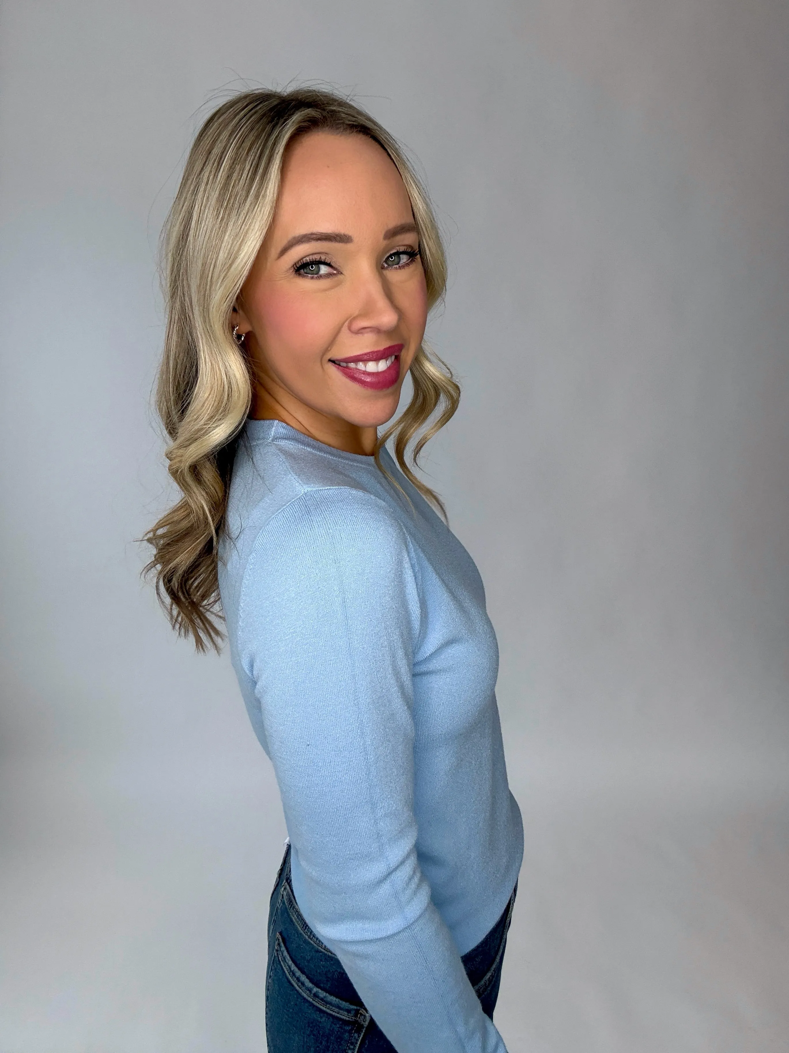 Falling For You Lightweight Sweater - Sky