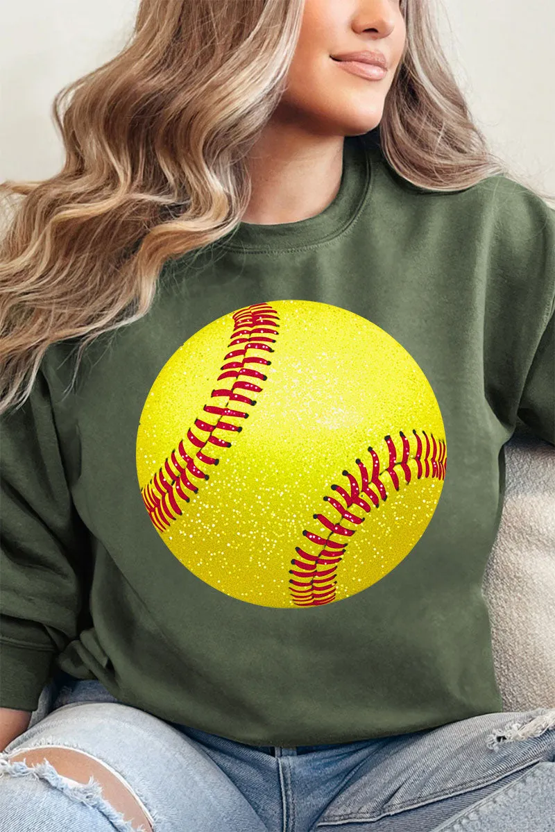 Faux Glitter Softball Heavy-weight Crew Sweatshirt