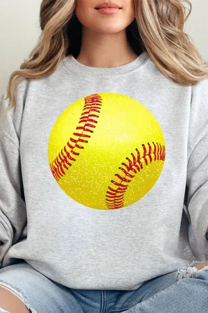 Faux Glitter Softball Heavy-weight Crew Sweatshirt