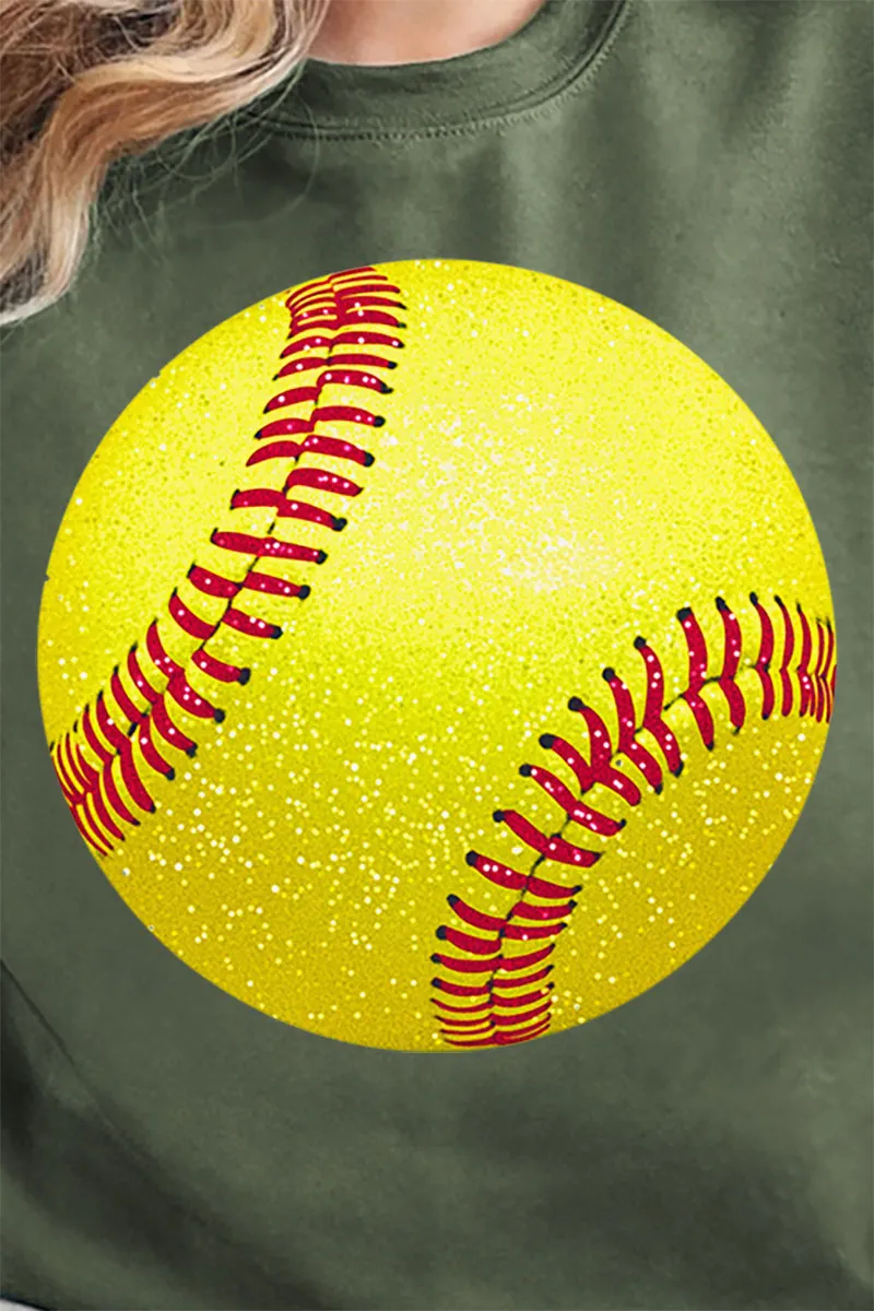 Faux Glitter Softball Heavy-weight Crew Sweatshirt