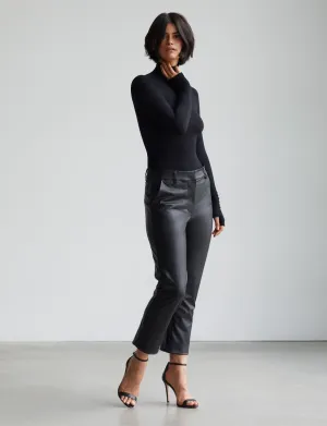 Faux Leather 7/8 Trouser | Black