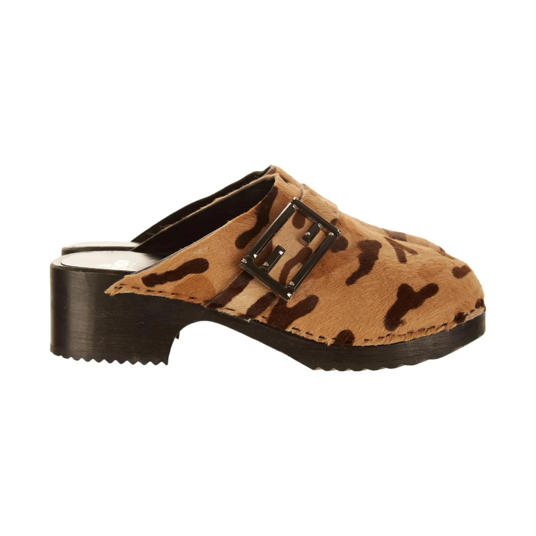 Fendi Brown Cheetah Print Clogs