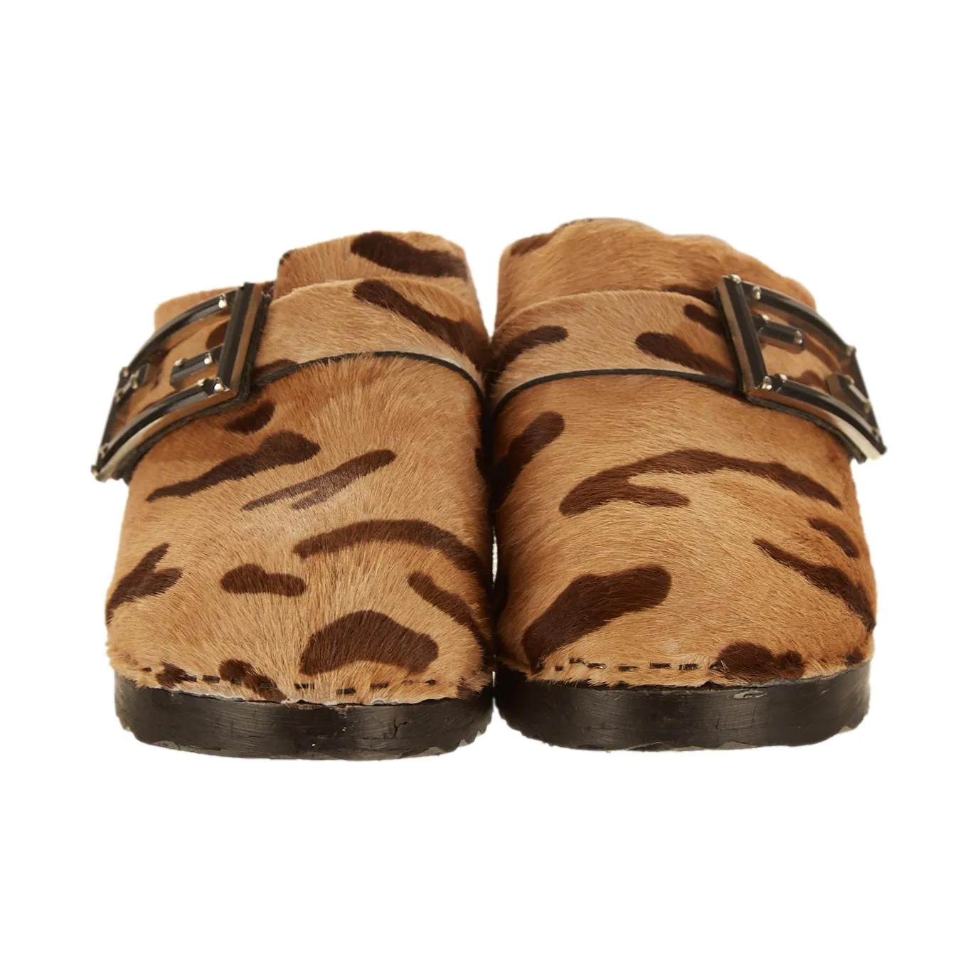Fendi Brown Cheetah Print Clogs