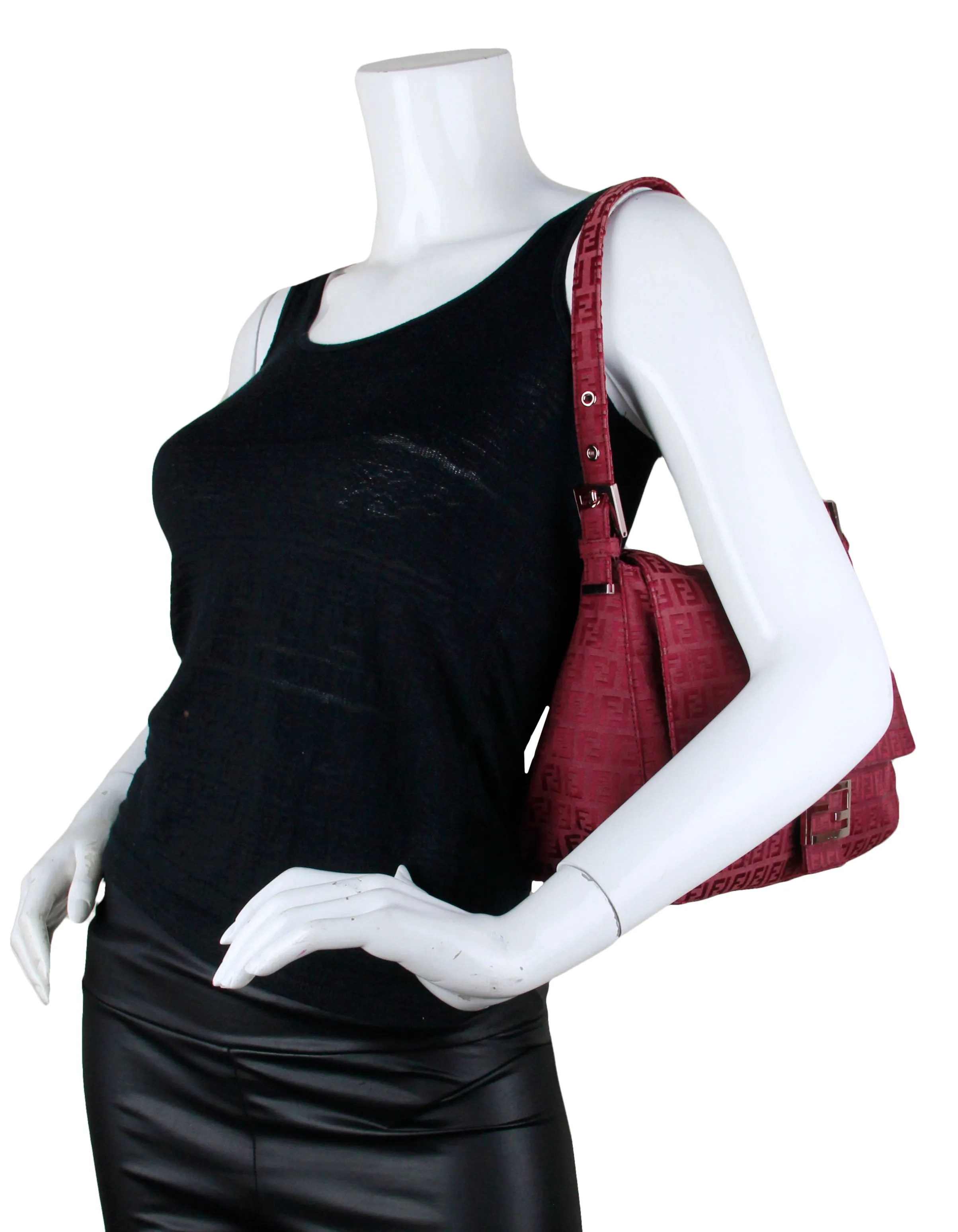 Fendi Red Mini Monogram Zucchino Mama Baguette