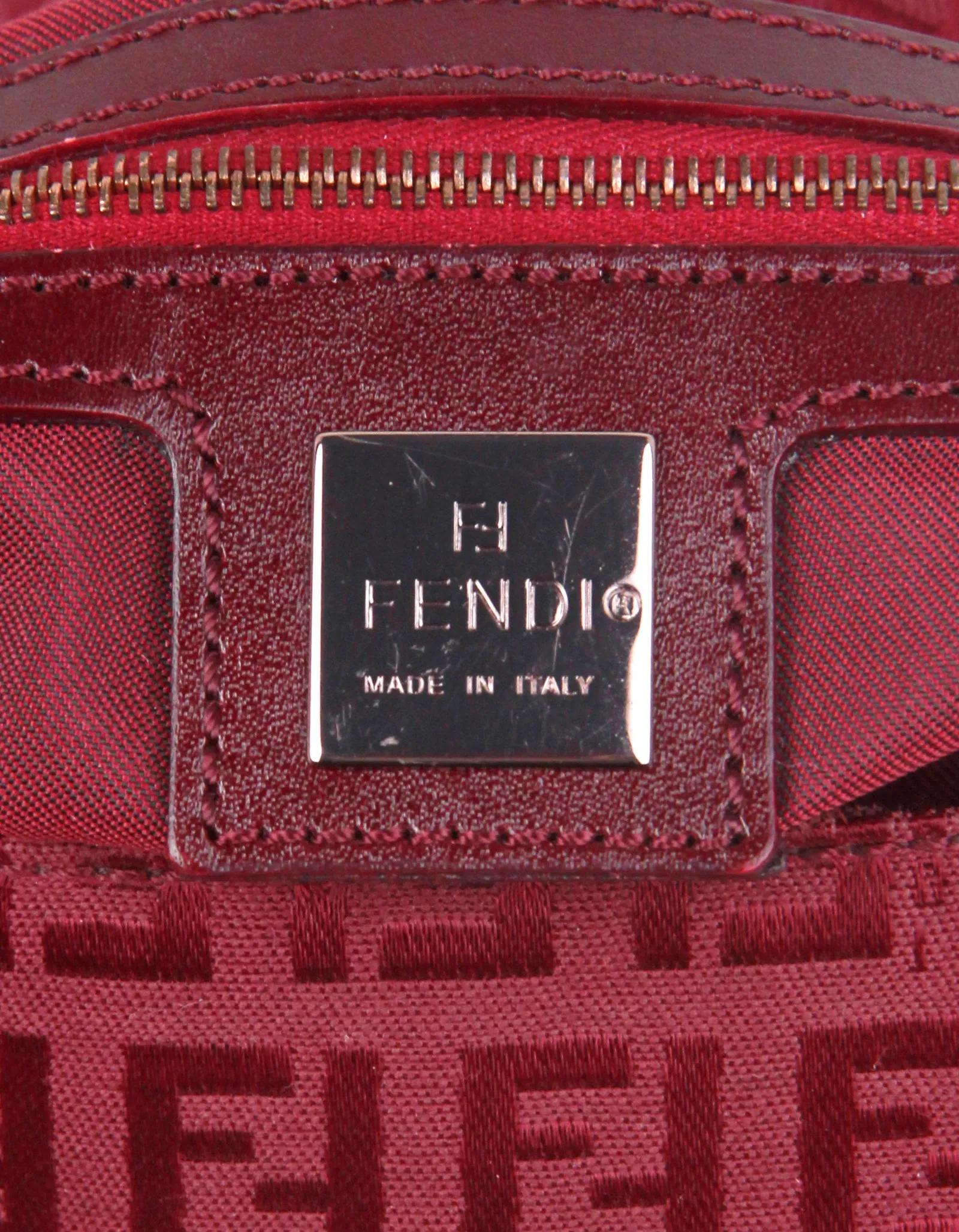 Fendi Red Mini Monogram Zucchino Mama Baguette