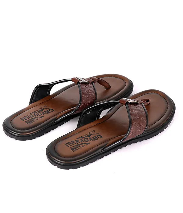 Ferragamo Silver Logo Flip Flop | Brown