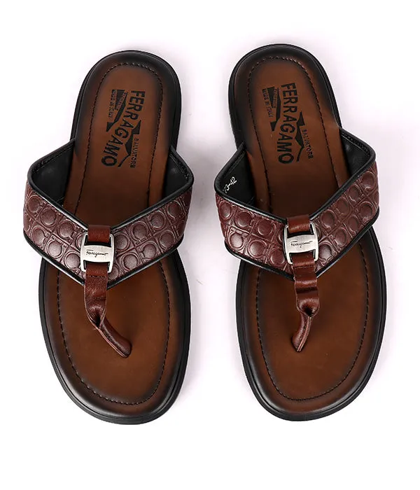 Ferragamo Silver Logo Flip Flop | Brown