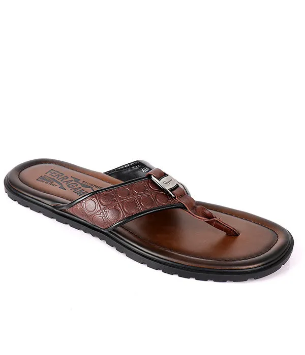 Ferragamo Silver Logo Flip Flop | Brown